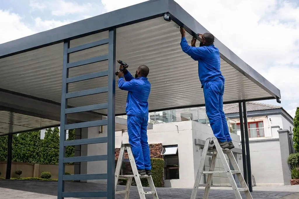 Final finishing during an outdoor-cover installation