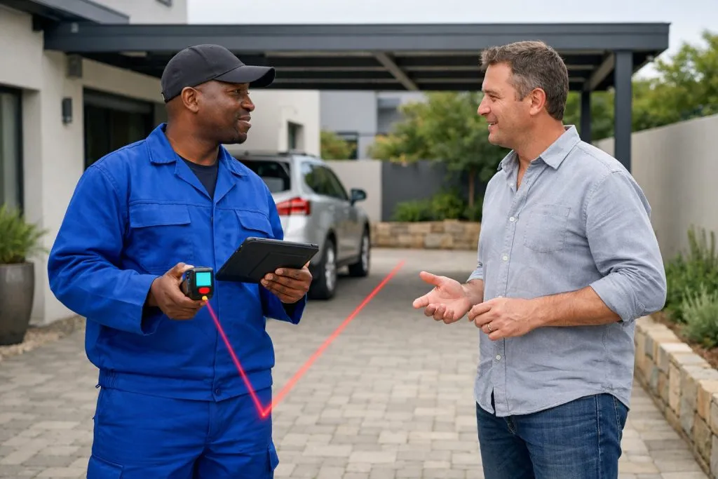 Site assessment and measurement before awning installation