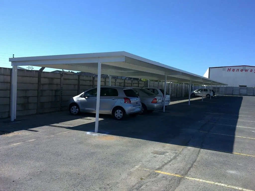 Aluminium carport roofing viewed from beneath