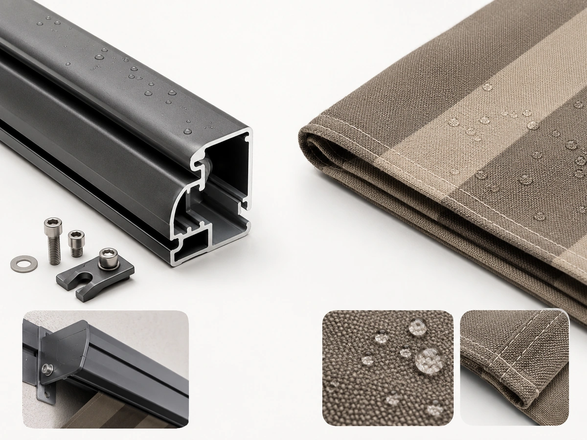 Visual guide to the main considerations for Aluminium vs Canvas Awnings