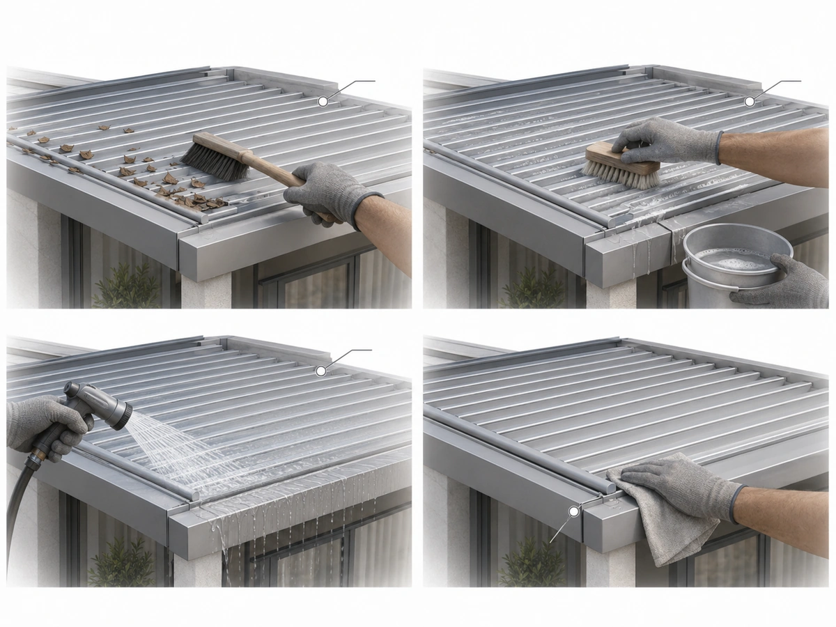 Visual guide to the main considerations for How to Clean Aluminium Louvre Awnings