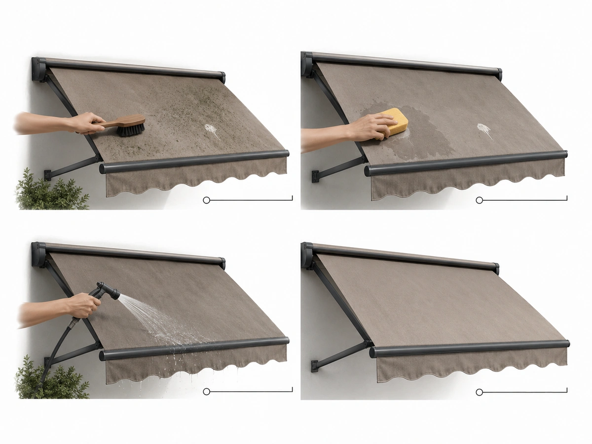 Visual guide to the main considerations for How to Clean Fabric Awnings