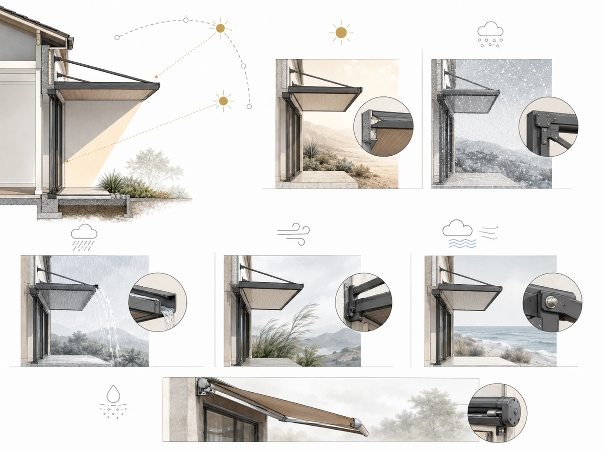 Visual guide to the main considerations for Awning Design for South African Climates
