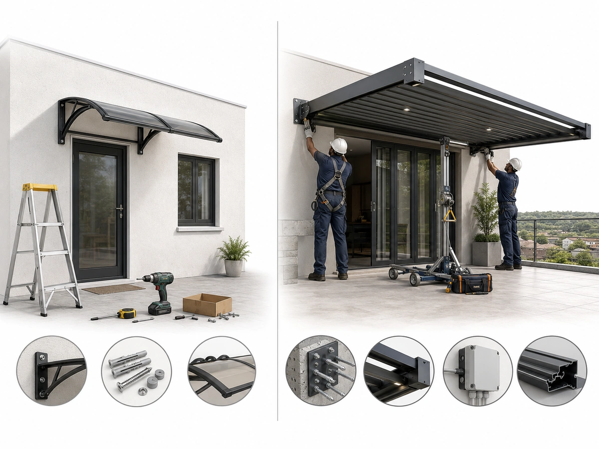 Visual guide to the main considerations for DIY vs Professional Awning Installation