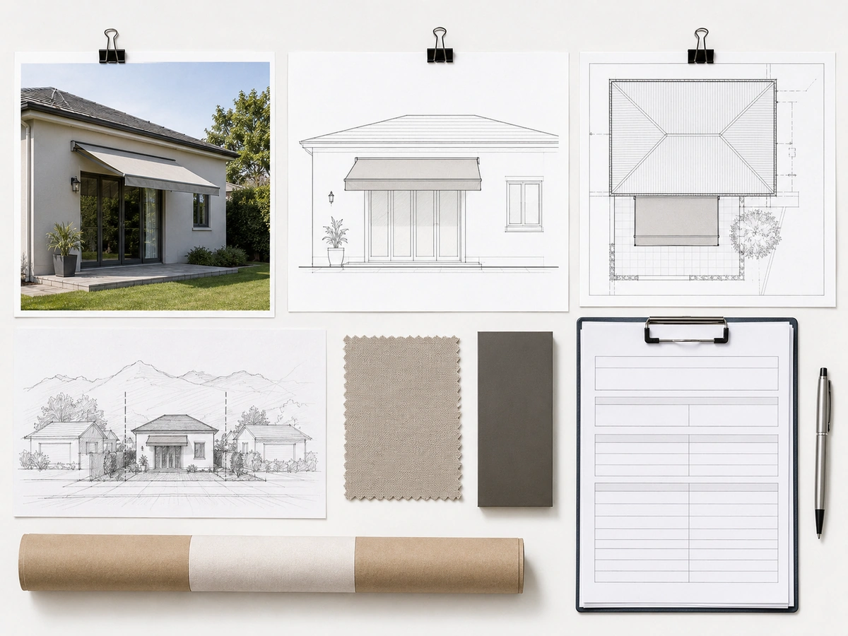 Visual guide to the main considerations for Estate and HOA Approval for Awnings