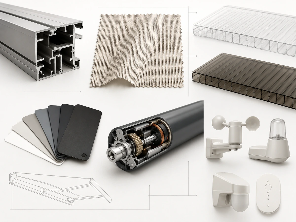 Visual explanation of awning materials, finishes and automation