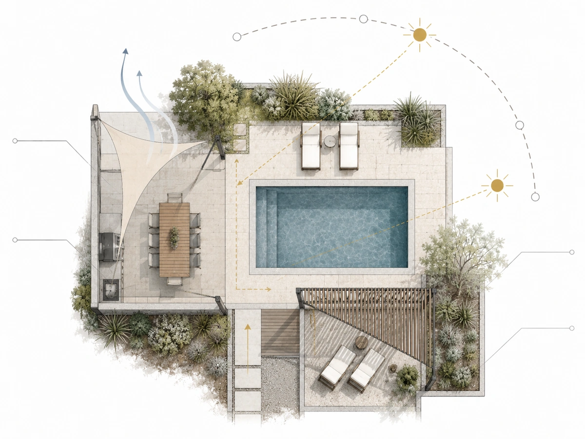 Visual guide to the main considerations for Poolside and Braai-Area Shade
