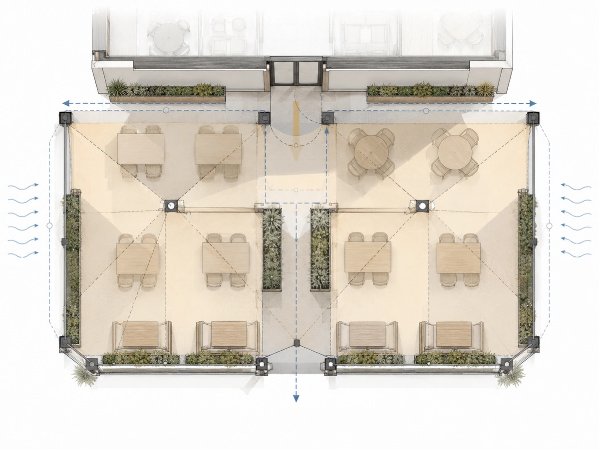 Visual guide to the main considerations for Restaurant and Commercial Awnings