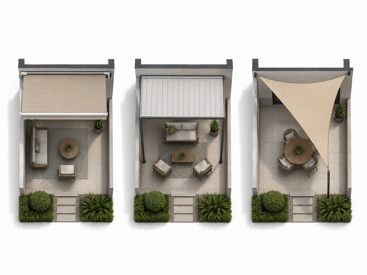 Visual guide to the main considerations for Small Patio Shade Ideas